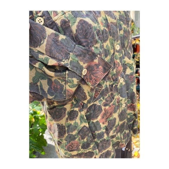 Dark Fall Floral Blouse Button Up 90s Lace Collar Sz M - Picture 8 of 11